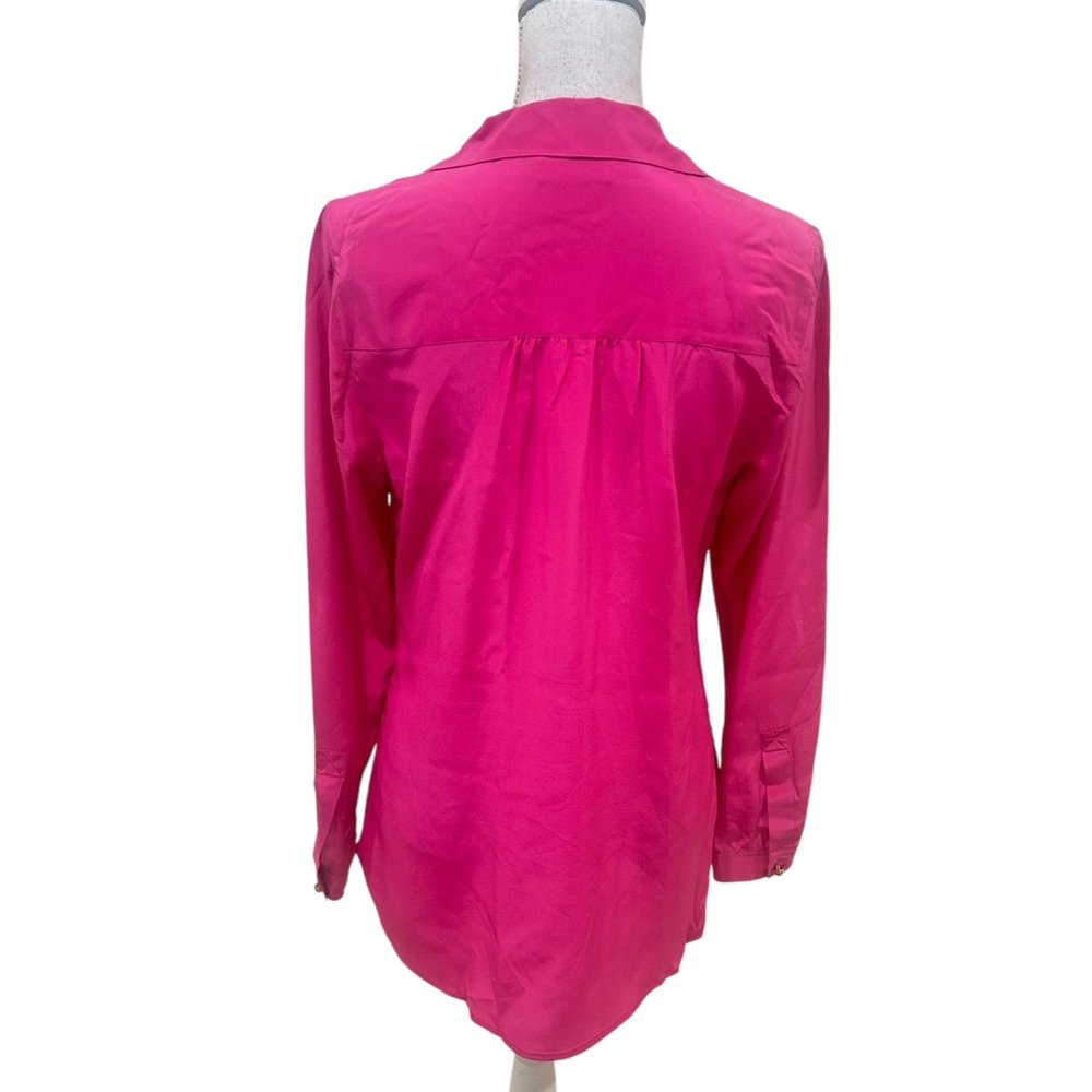 Lilly Pulitzer 100% silk Fuchsia pink split neck Blouse size medium - Picture 5 of 8
